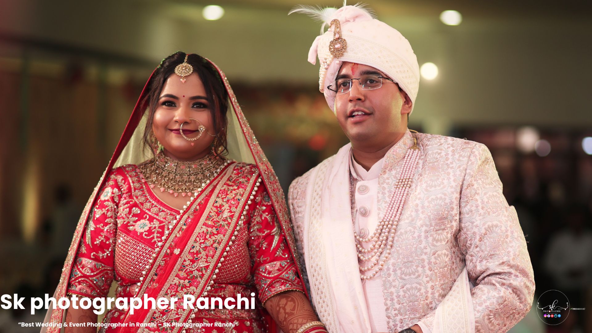Indian bride and groom smiling during their wedding ceremony, captured by a professional Wedding Photographer in Ranchi.